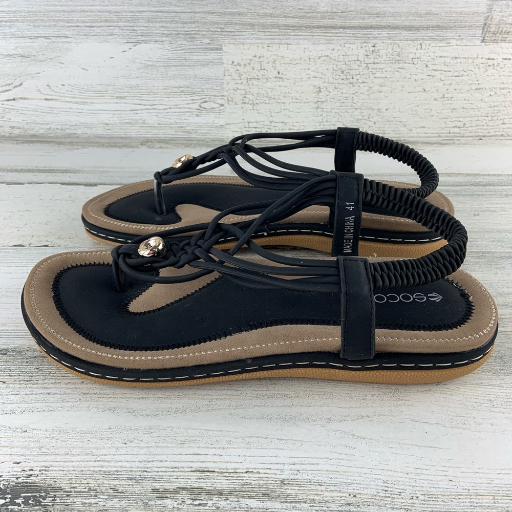 SOCOFY Black Thong Sandals Size 41
